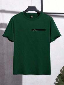 Men's Unisex Casual T-Shirt/Blouse With Face The Future Print, 100% Cotton, On . Fashionable, Stylish, Comfortable, And Affordable. - 墨綠色 - 查看 6