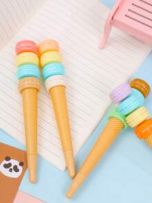 1/4 Packs Of Four-In-One Fun And Creative Ice Cream-Shaped Gel Pens, Cute And Cool Ballpoint Pens, Ice Cream And Popsicle Sweet Cone Fountain Pens, Black Fountain Pens, Fun Gifts, Birthday Gifts, Classroom Rewards (Animal Patterns) - Multicolor - View 8