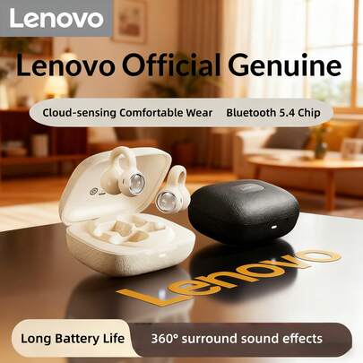  Lenovo 2025 Clip-On Bone Conduction Headphones: All-Day Comfort, AI Noise Cancellation, 35H Battery & HD Sound. Wireless Bluetooth 5.4 Open-Ear Earphones For Running, Gym, Android.