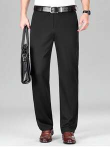 Father's Day Gift Men's Suit Pants Middle-Aged And Elderly Black Trousers Straight Pants Business Casual Pants Work Pants Spring And Autumn Without Velvet Breathable Hip Lift - 黑色 - 查看 11