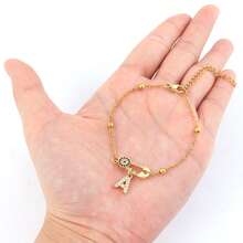 1 件新款经典眼睛别针字母吊坠金色不锈钢珠链手链女款 - 金黃色 - 查看 3