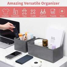 3个可折叠布艺抽屉收纳盒，多功能内衣袜子收纳盒，衣柜收纳盒，适用于衣橱、梳妆台、抽屉、化妆品收纳盒，优雅收纳盒，桌面抽屉分隔板，也可作收纳篮使用。 - 彩色 - 查看 5