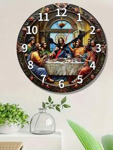 1 Peça Relógio de Parede de Madeira Folheada com Tema Fantasia de 10 Polegadas/12 Polegadas - Movimento de Quartzo Japonês Silencioso Sem Tique-Taque, Visor Digital, Moldura de Madeira - Decoração para Sala de Estar, Quarto, Escritório, Presente de Aniversário para Crentes, Funcionamento a Pilha (Pilha AA Não Incluída) - Multicolorido - Visão 4