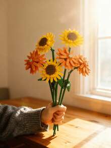 DIY永生花花束摆件玩具，向日葵和非洲菊混合花束，生日、情人节、节日、圣诞节、新年礼物 - 彩色 - 查看 5