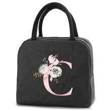 1个装保温午餐袋便当包铝箔饭袋冰袋个性化粉色爱心字母A-Z印花午餐盒便携式午餐手提包保温野餐袋 - 黑色 - 查看 16