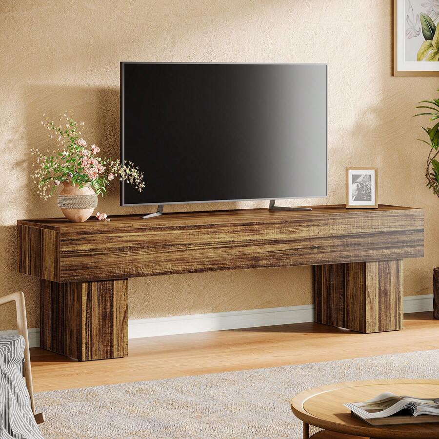 Tribesigns TV Stand For 55/60/65 Inches TV, 63" Farmhouse Entertainment Center, Low TV Console Table For Living Room, Long Media Console Television Stands, Rustic Brown - Nâu mộc mạc - Xem 1