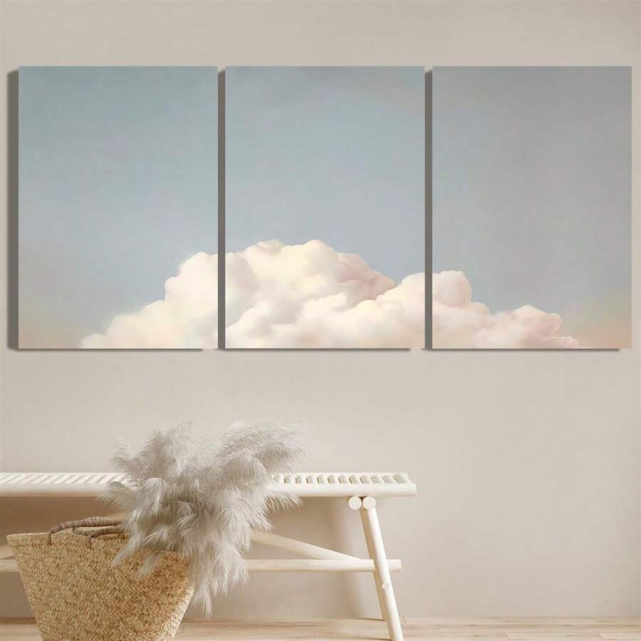 3pcs Canvas Print Decorative Painting, Vintage Sky Painting, Clouds Landscape Art, Fantasy Clouds, Minimalism, Bed Decoration, Indoor Home Wall Decoration Art, No Frame - Multicolor - View 1