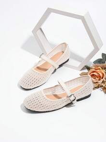 1双少女时尚蕾丝平底乐福鞋，休闲套脚鞋，适合户外活动，大童蕾丝春季皮鞋，适合派对和工作场合。 - 杏色 - 查看 5