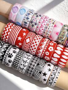 20/15/12/10/7/5/3/1件 随机颜色 时尚几何纹理彩色线条花卉涂鸦印花树脂手链 - 海贝、骷髅、星星、棕榈树、波浪、花卉图案 - 彩色 - 查看 14