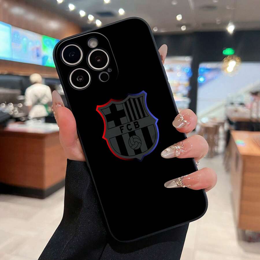 FCB Logo Inspired Phone Case Compatible With  12, 13, 14, 15 Pro,  14 Plus,  15, 16 Pro Max,  17,  17 Pro,  17 Pro Max, And  17 Air. Made Of TPU Material, Anti-Slip And Drop-Resistant, With Classic Straight Edges And A Slightly Frosted Feel. A Great Gift For Yourself, Family, Friends, Lovers, And Boyfriends. - 黑色LB33 - 查看 1