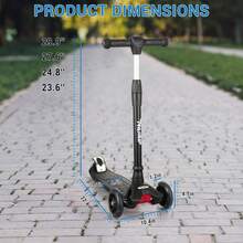 Monopatín para Niños de 3 Ruedas 3-8 Años, Mango Ajustable con Ruedas Luminosas y Rodamientos ABEC-9 - Negro - Ver 2