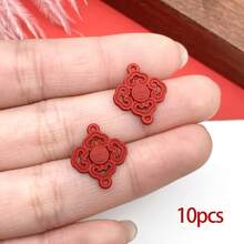 10/15pcs Enamel Chinese Knot New Year Lucky Blessing Tassels Charm Red Alloy Festive Pendant For DIY Jewelry Crafts Accessories Finding