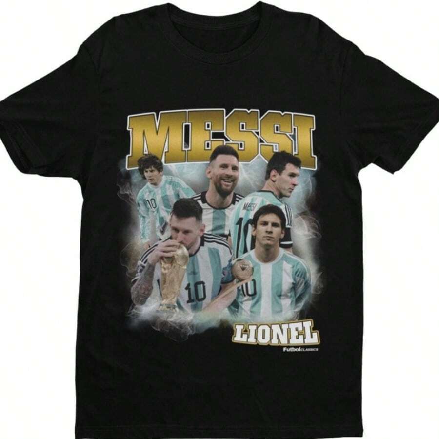Lionel Homage _ Argentina Football T Shirt _ Football _ Soccer _ Lionel Fan _ Lionel Mes - 黑色 - 查看 1