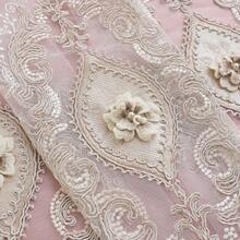 1 Piece Of European-Style Blackout Double-Layer Curtain, 3D Relief Embroidered Flower Yarn, Suitable For Bedrooms, Living Rooms And Other Room Types, Top Hole Ring Processing - 粉色 - 查看 7