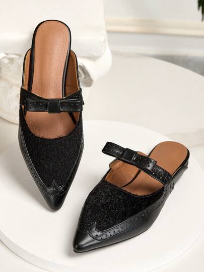 Bowknot Fashionable Fairy Style Closed Toe Sandals, Versatile Women Shoes, Hollow Out Design, Suitable For Outdoor Wear All Seasons