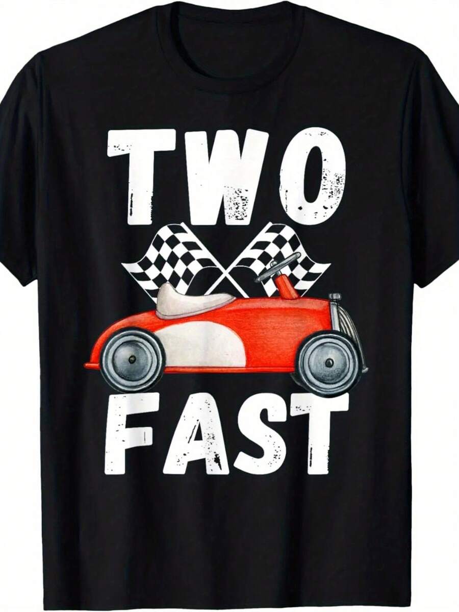 Two Fast 2 Curious Racing 2nd Birthday Race Car Pit Crew T-Shirt - 黑色12 - 查看 1