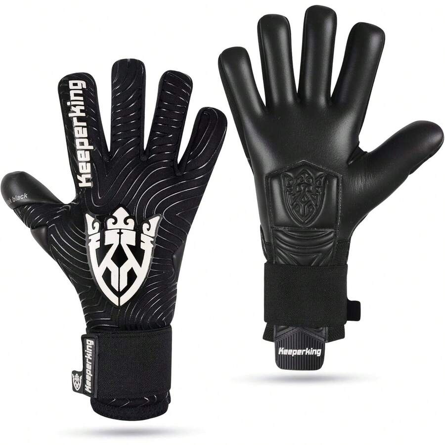 Guantes de portero para adultos, guantes de fútbol para hombre, costura interior, agarre profesional, 4 mm, ajuste fijo, unisex, varios tamaños y colores - Corte negativo blanco y negro - Ver 1
