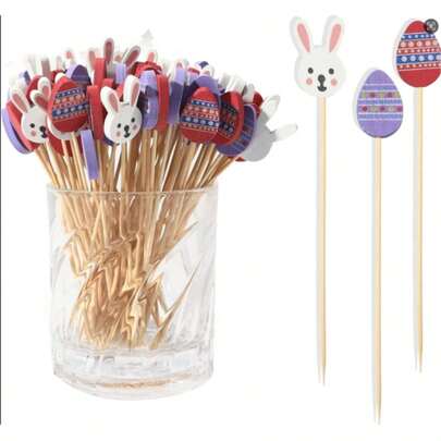 Paashaas-eitjesprikkers, tandenstokjes, fruitprikkers, decoratieve prikkers, creatieve feestprikkers, decoratieaccessoires, konijnvormige decoraties, ideaal voor Valentijnsdag, Pasen, bijeenkomsten en verjaardagsfeestjes.