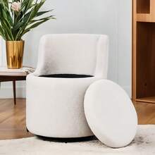 1pc Lambswool Rotatable Dressing Stool, Living Room With Storage Function Rotating Leisure Single Sofa Chair, Home Sofa Stool, White - White - View 3