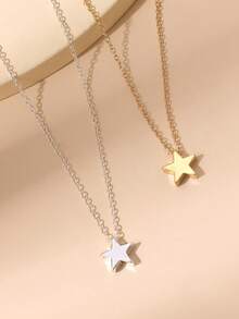 VJS 1PC Minimalist 304 Stainless Steel Star Pendant Necklace Unisex Sweater & Clavicle Chain Ideal Gift For Middle East Men & Women - Star - View 6