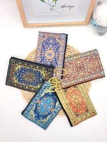 Retro Embroidered Zipper Wallet, Ladies' Gift Wallet, Coin Purse, Storage Bag, Convenient To Carry When Going Out/Girls' Makeup Bag, Multi-Functional Card Bag Wallet/Ladies' Cash Wallet, Long Coin Purse, Exquisite Pattern Coin Purse, Essential For Girls, Travel Essential, Valentine's Day, New Year Gift, Gift For Girls. ,Travel Essential Bag - Multicolor - View 1