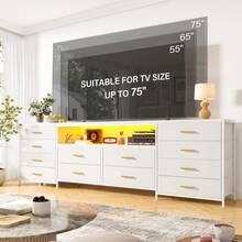 EnHomee Fits 75" TV Stand Dresser For 65 70 75 Inch TV 63" W Dresser TV Stand For Bedroom With LED Lights & Power Outlets & 12 Drawers Dresser For Bedroom Long Fabric Dresser Entertainment Center, Room Decor, Home Decor - Xem 3