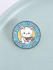 1PC Cute Angry Cat Enamel Pins Cute Cartoon Paws Off Or I Will Break Your Knees Brooches Lapel Badges Fun Jewelry Gift For Friends - Multicolor - View 11
