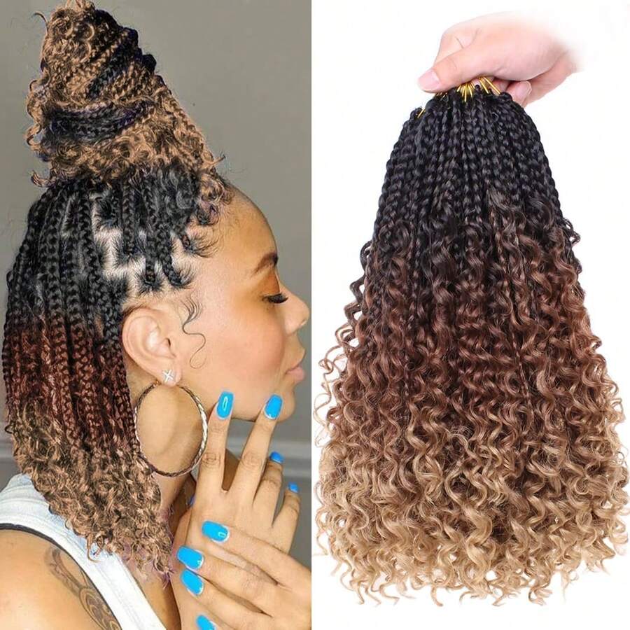 Belle Show 3Packs Goddess Box Braids Crochet Hair 14Inch Boho Box Braid Crochet Hair With Curly Ends Synthetic Braiding Hair Extensions For Women