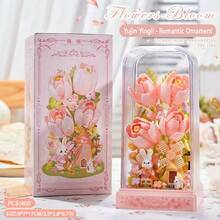 New Square Eternal Flower Strap Transparent Dust Cover, Independently Assembled Building Block Flowers, Simulated Flower Creative Ornaments, Display Ornaments, Suitable For Giving Friends Holiday Creative Gifts, Birthday Gifts - Multicolor - View 6