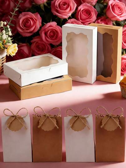 15pcs Gift Box Set, Includes 10 Vintage European Style Kraft Paper Boxes (For DIY Gift Boxes), 5 Kraft Paper Gift Boxes With Transparent Window, And 1 Multipurpose Party Packaging Box, Suitable For Weddings, Valentine's Day, Holidays, Bachelor Parties, Birthdays, Also Can Be Used As Decorations, Perfect Gift For Family And Friends