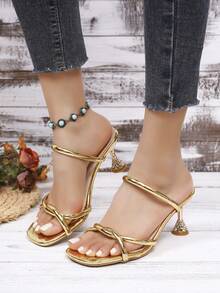 2026 Fashionable & Elegant Women's Gold High Heel Slides - Gold - View 4