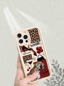 Leopard Print High Heels Cherry Pattern Phone Case For IPhone 17/16/15/14/13/12/11/X/XS/XSMAX Fashion  Stylish Protective Cover For Women Girls Daily Use - trắng - Xem 6