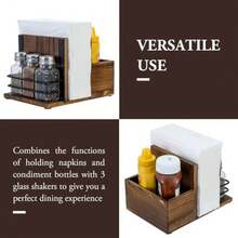 CYPNMyGift - Serviletero con 3 vidrio especieros incluye salero y pimentero incluye espacio para oros condimentos en madera maciza y tiene un diseño industrial con alambre en color negroFashion - 223616060 - Ver 3