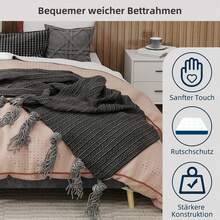 Modern Minimalist Bed Frame, 160 X 200 Cm, Grey, Upholstered In Dutch Velvet, Low Slatted Base, Contemporary Style Bedroom Furniture. Gas Spring, Headboard And Mattress Not Included.