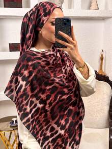 1条女士围巾，波西米亚豹纹印花头巾，轻盈透气，适合日常佩戴 - 乾枯玫瑰色 - 查看 3