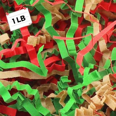 LB Crinkle Paper Filler Easter Grass, Basket Amp Gift Stuffers, Shredded Paper Filler For Christmas, Wedding, Birthday, Bridesmaid, Gift Boxes, Baskets And Decor Red Amp Green Amp Brown