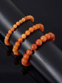 橙色太阳石水晶手链 - 天然太阳石宝石弹力手链，具有灵性疗愈、缓解焦虑和压力、瑜伽、脉轮等功效，男女皆宜。