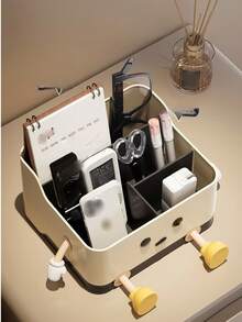 1pc Multifunctional Desktop Storage Box, Makeup Organizer, Remote Control & Office Supplies Holder, Desktop Decor (Includes Stickers) - Multicolor - View 5