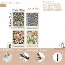 Bộ 4 tranh nghệ thuật William Morris - Tranh hoa cổ điển, thích hợp trang trí nhà cửa, phòng ngủ, phòng khách, phòng tắm, tường; Có thể chọn tranh kèm khung. - Nhiều màu - Xem 11