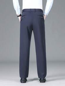 Father's Day Gift Men's Suit Pants Middle-Aged And Elderly Black Trousers Straight Pants Business Casual Pants Work Pants Spring And Autumn Without Velvet Breathable Hip Lift - 藏蓝色 - 查看 3