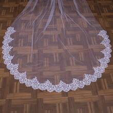 1件亮片蕾丝头带单层新娘面纱 - 象牙 - 查看 4