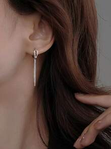 1 Pair S925 Sterling Silver Personalized Knotted Long Tassel Earrings, Elegant Mori Style Versatile Earrings, Minimalist Unique Earline Design Jewelry Gift