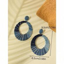 1 Pair Western Cowboy Punk Style/Casual Fashion Exaggerated Earrings, Handmade Oval Cowgirl Earrings, Suitable For Daily Wear Or Parties, A Gift For Women - 1blue - 查看 3