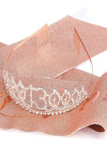 13th Birthday Crown & Sash Set, Rose Gold Tiara, Teen Gifts - 13 - View 5