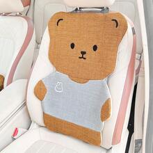 1pc Car Seat Cover, Cute Bear Pattern, Linen Material, All Season Use, Breathable, Anti-Slip, Summer Rear Seat Cushion