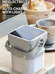 1pc Long Range Solar Camping Light - 8-In-1 Function. With Battery Level Display, Waterproof Design, Suitable For Rugged Outdoor Environments, A Practical Lighting Tool For Camping, Booth Setup, And Emergency Situations. - White - 查看 7