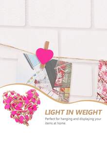 10/50/200pcs Mini Wooden Heart Clips, Rose Red, Suitable For Photo, Card, Handmade And DIY Projects - Hot Pink - View 4