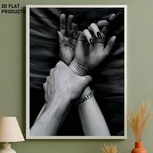1Pc Wooden Frame Wrapped Canvas Painting, Couple Holding Hands Canvas Painting, Modern Living Room And Bedroom Wall Decoration, Home And Office Wall Decoration, Perfect Gift And Home Decoration, Wrapped Canvas Painting, 2D Flat - Black - View 5