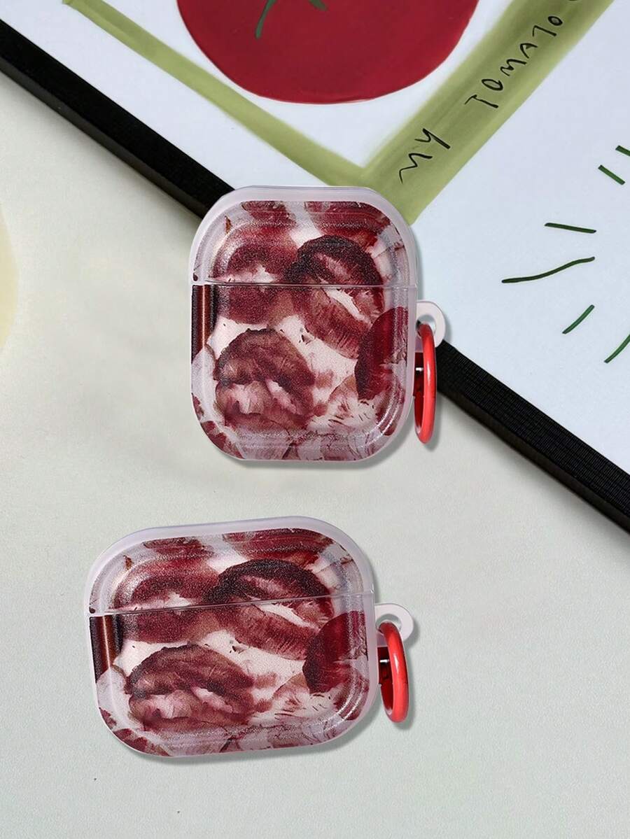 1个唇形图案蓝牙耳机保护套，带指环支架，兼容苹果1/2/3/4/Pro/Pro2/Pro3