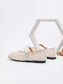 1双少女时尚蕾丝平底乐福鞋，休闲套脚鞋，适合户外活动，大童蕾丝春季皮鞋，适合派对和工作场合。 - 杏色 - 查看 6